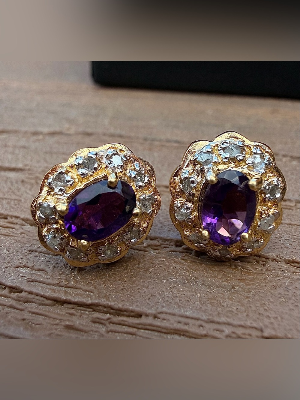 Amethyst & Diamond Earrings 18K Gold Over Sterling Silver 1.90 CTW